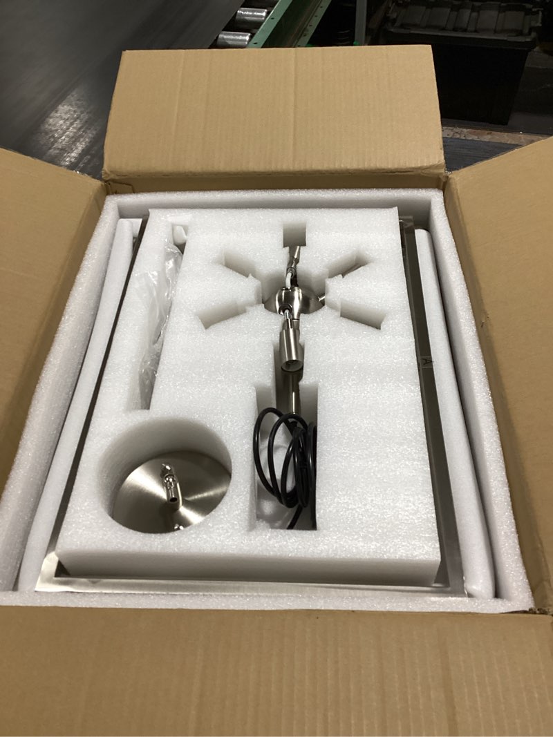 Condition photo showing New/Like New for geometric chandelier brushed nickel chandelier 8 lights 22" modern pendant lighting fixture farmhouse ceiling light for dining room kitchen island living room bedroom hallway 21.6"-geometric-brushed nickel