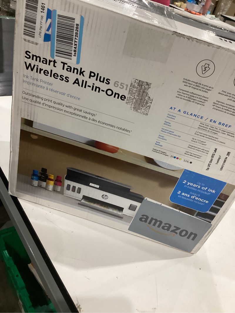Condition photo showing Good Condition for hp smart tank plus 651 wireless all-in-one printer, ink tank printer-for-home use, 2 years of ink included auto document feeder, mobile print, scan, copy, fax, an ecotank alternative (7xv38a) white with black top