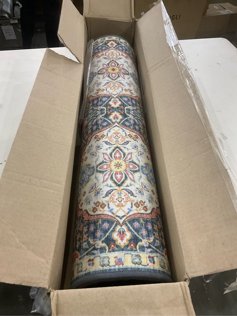 Condition photo showing Good Condition for gertmenian indoor bohemian runner - 2x6 runner, non-shedding, ideal for high traffic in living room, kitchen, entryway - moroccan, dk. green, 26837 moroccan, dark green 2'2" x 6' (runner)