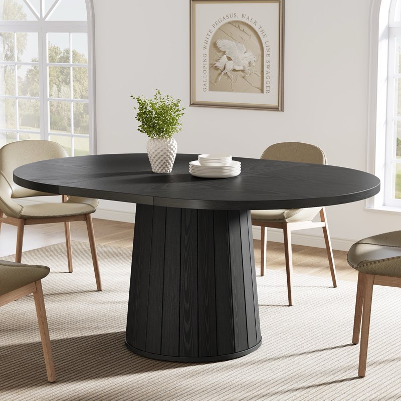 55 Inch Oval Dining Table With Wood Base For Dining Room, Kitchen