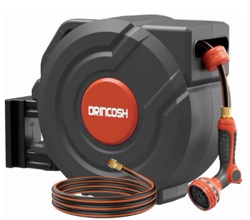 Upgraded Retractable Garden Hose Reel 1/2 in x 100 ft PRO 180° Swivel Metal Bracket Automatic Slow R