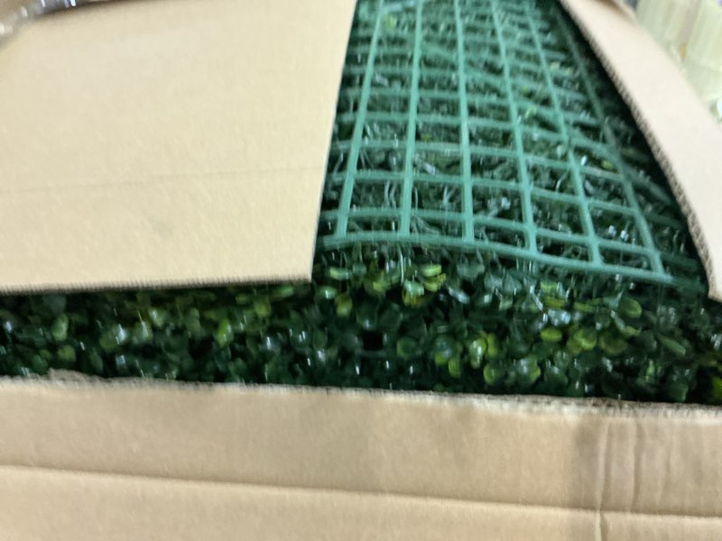 Condition photo showing Good Condition for kaszoo 24 pack 20"x20" grass wall panels - artificial boxwood panels for greenery wall backdrop, faux greenery for indoor outdoor decor, garden fence, wedding, privacy screen, 66 sq. ft. coverage 24 pack, 20in x 20in