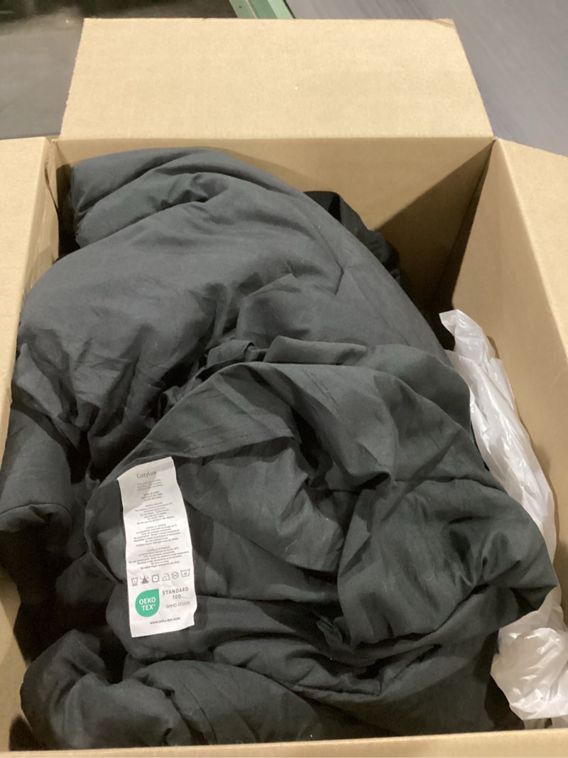 Condition photo showing As Is for cozylux full size comforter sets black, 7 pieces bed in a bag, black comforter full size, all season bedding sets with stitch quilted comforter, flat sheet, fitted sheet, pillowcases black full