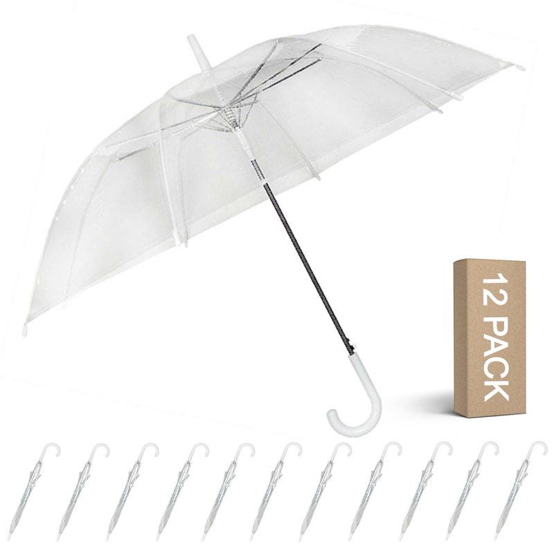 (Incomplete)Capoda 12 Pack Clear Umbrellas Wedding Bulk Transparent Bubble Rain Umbrellas with J Hook Handle Set