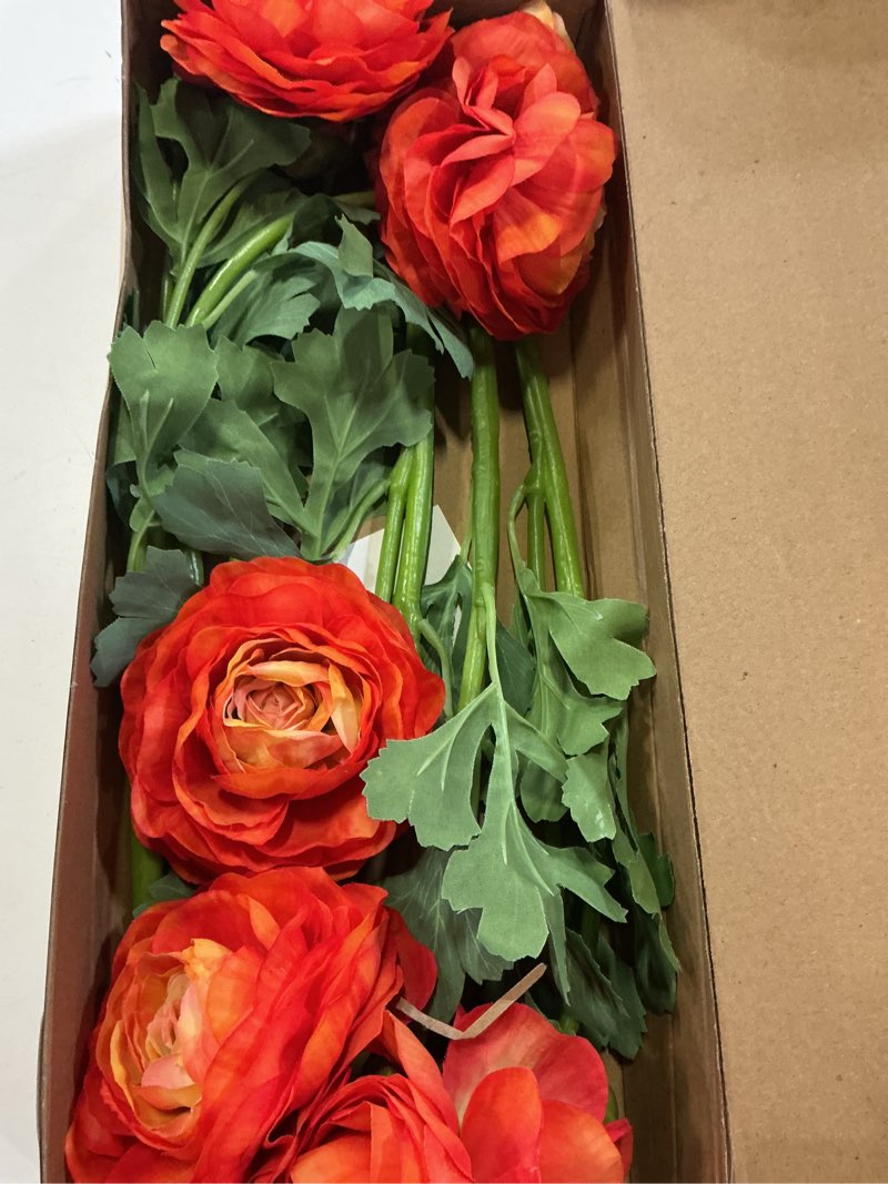 Condition photo showing Good Condition for 6pcs orange ranunculus artificial flowers real touch peonies silk ranunculus flowers with stems for diy wedding bouquet party table home decor(orange)