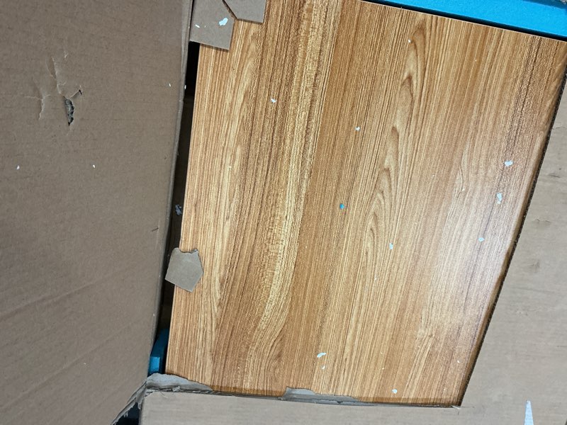 Condition photo showing As Is for Need 63 Inch Large Computer Desk - Modern Simple Style Home Office Gaming Desk, Basic Writing Table for Study Student, Black Metal Frame, Teak