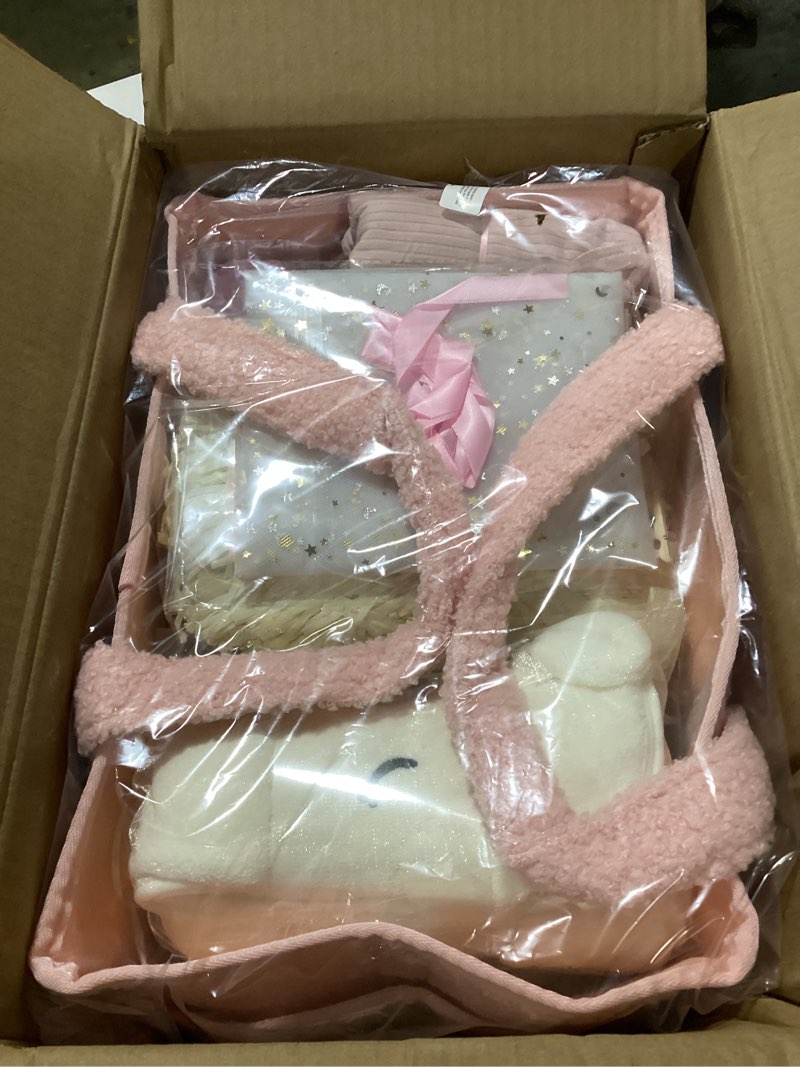 Condition photo showing Good Condition for Baby Girl Gift Basket–27 PCS Newborn Essentials Set for Baby Shower,Hospital Welcome&New Mom Gifts,Include Onesies, Blanket, Bibs, Socks, Rattles, Bath Towel, Grooming Kit & More,Ready-to-Gift Package