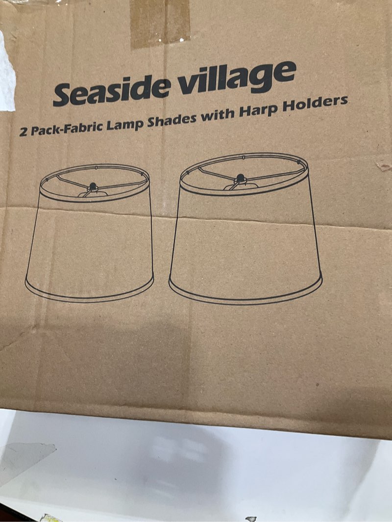 Condition photo showing New/Like New for Lampshades Set of 2, Drum Lampshades 11.6" Top x 12.6" Bottom x 9.8" High, Seaside village Medium Lampshades (Spider Fitter), Beige Lampshades Natural Linen Hand Crafted, Easy Assembly Required