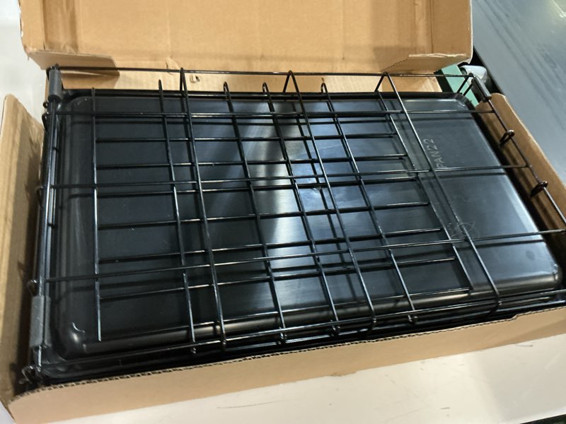 Condition photo showing As Is for midwest homes for pets 22-inch icrate for extra-small breeds, up to 15 lbs, double door folding dog crate with divider panel, leak-proof tray & secure latches, portable, durable & easy to assemble 23.0"l x 14.0"w x 16.2"h black