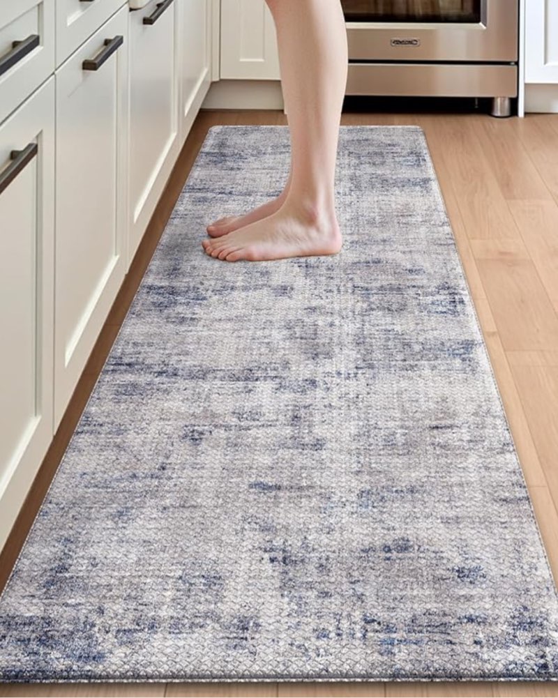 DEXI Kitchen Mats for Floor Cushioned, 23x86 Extra Large Long Runner Rug Non Slip, Waterproof Soft Comfort Standing Padded Anti Fatigue Decorative, Blue Red 86"L x 23"W x 0.4"Th Blue / Red