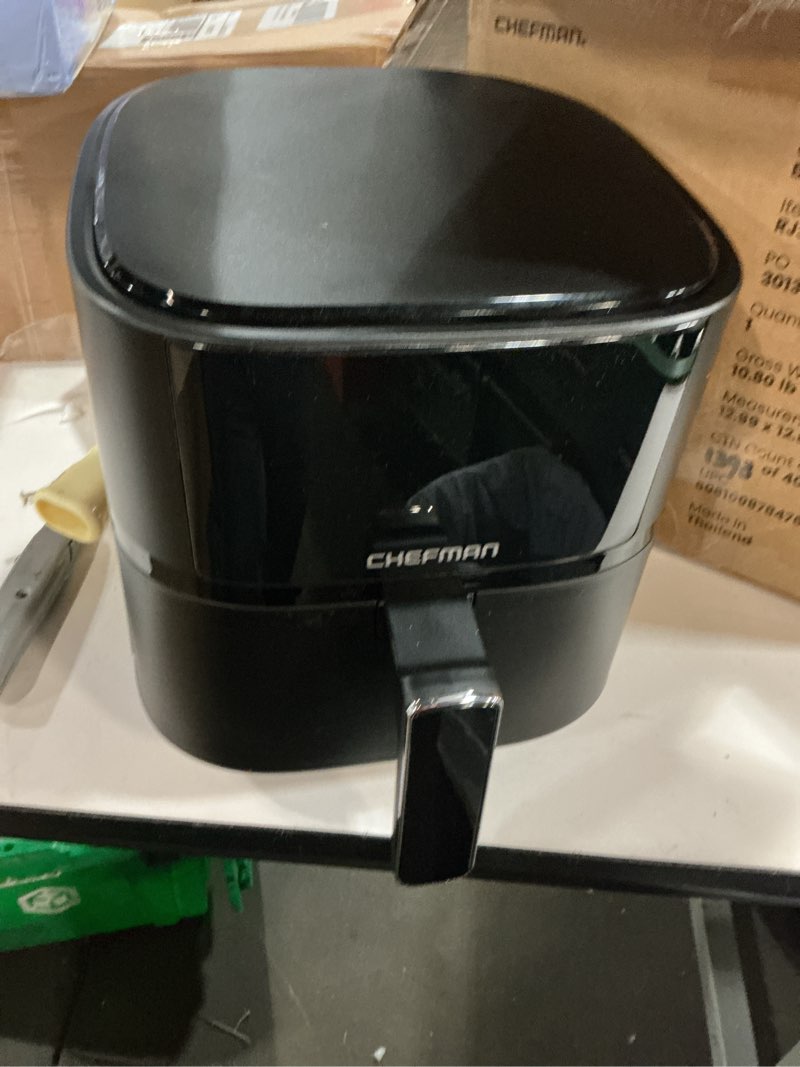 Condition photo showing Good Condition for Chefman Air Fryer – 4 QT Compact Airfryer for Quick & Easy Meals in Minutes, Features Hi-Fry Technology for Extra Crisp, Touchscreen Controls with 4 Presets, Nonstick & Dishwasher Safe Basket - Black 4 Quart without easy view window