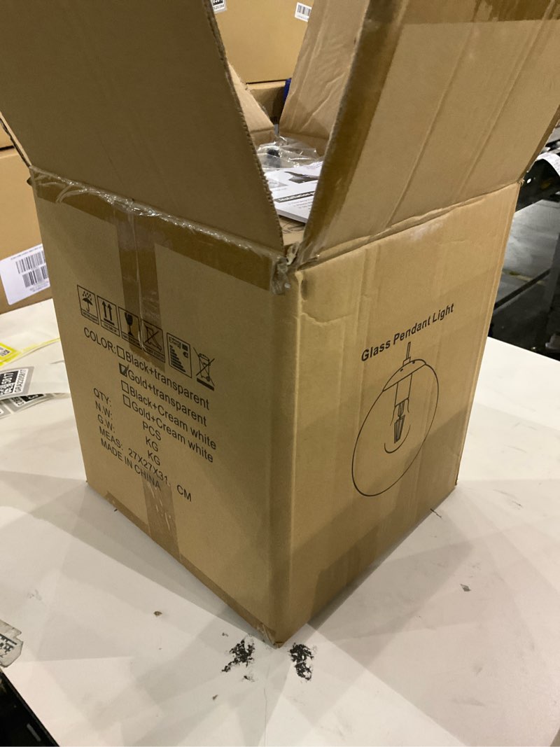 Condition photo showing As Is for Glass Pendant Light,Mid Century Modern Light Fixture,Hanging Lights for Kitchen Island,Bathroom, Bedroom,Hallway Foyer (Gold, 8 in)