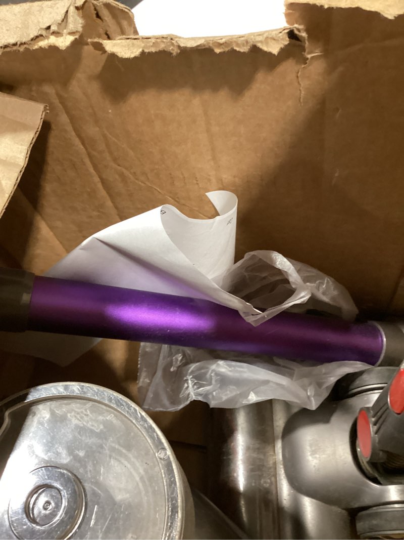 Condition photo showing As Is for cordless vacuum cleaner, 25kpa vacuum cleaners for home, stick vac with anti-tangle brush, 40 mins runtime, lightweight, versatile for carpet, hard floor, pet hair (purple)
