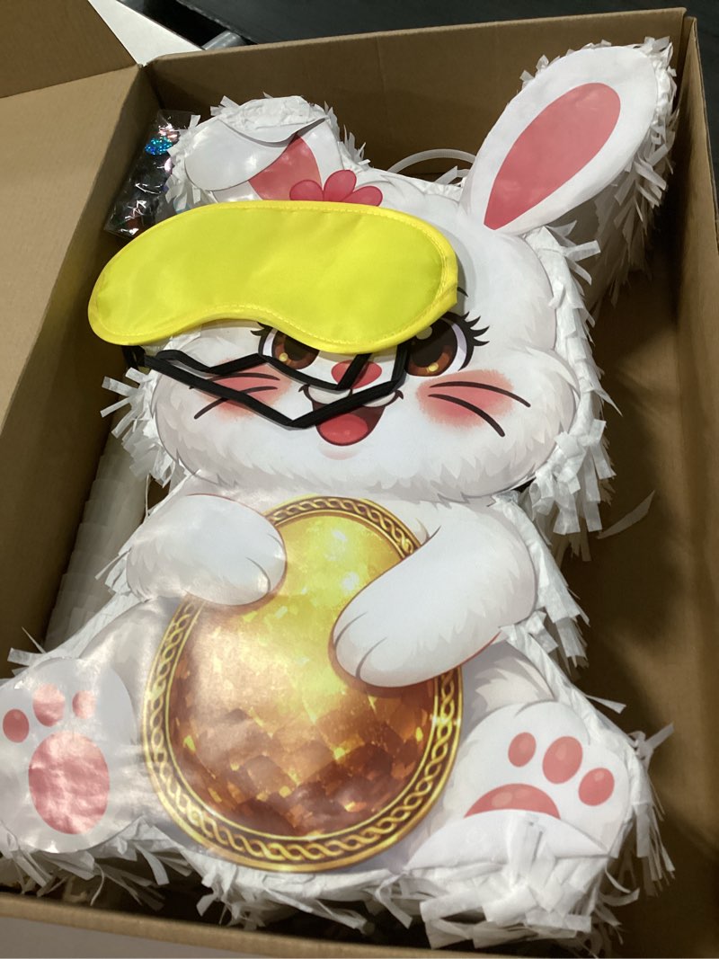 Condition photo showing New/Like New for easter bunny piñata 16inth with stick, blindfold and confetti perfect for easter celebration, bunny theme parties, party decoration