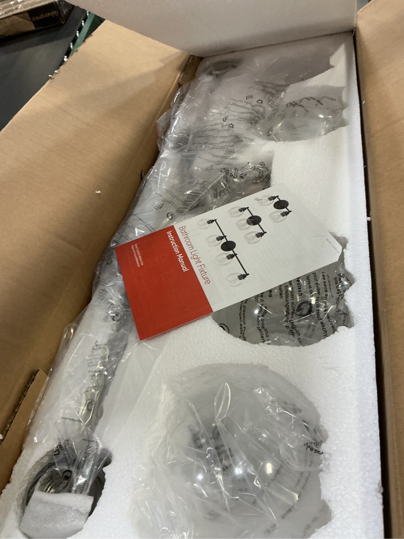 Condition photo showing Good Condition for VONLUCE Bathroom Light Fixtures, 4-Light Vanity Light with Globe Glass Shades E26 Sockets, Bathroom Lights Over Mirror for Bedroom Hallway Living Room, Black & Nickel Finish