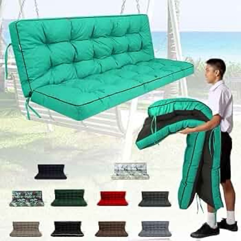 Longmu Living Porch Swing Cushions, Outdoor Swing Cushions 3 Seater Replacement with Backrest, Thick