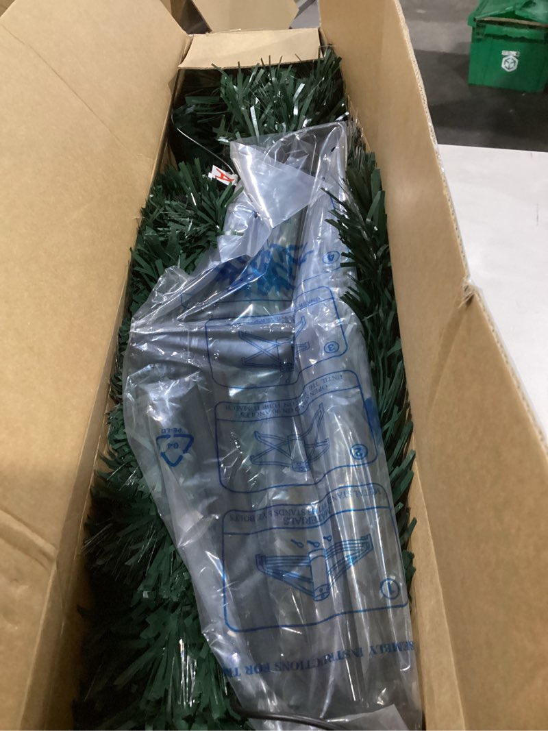 Condition photo showing As Is for 5FT Pre-lit Fiber Optic Christmas Tree with Lighted Star, PVC & Iron Construction, Green Artificial Christmas Tree with 195 Branch, Indoor Christmas Decorations, Holiday Home Xmas Decoration 4ft 11in