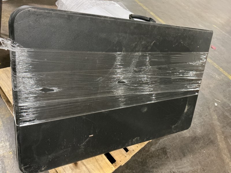 Condition photo showing As Is for Cosco 2.6-ft x 8-ft Indoor or outdoor Rectangle Resin Black Folding banquet table 8 -Person