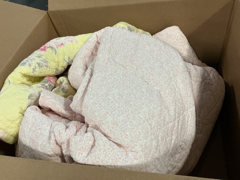 Condition photo showing Good Condition for laura ashley - full/queen quilt set, super soft & breathable embroidered bedding with matching sham(s), floral home decor (floral embroidery pink, full/queen) full/queen floral embroidery pink