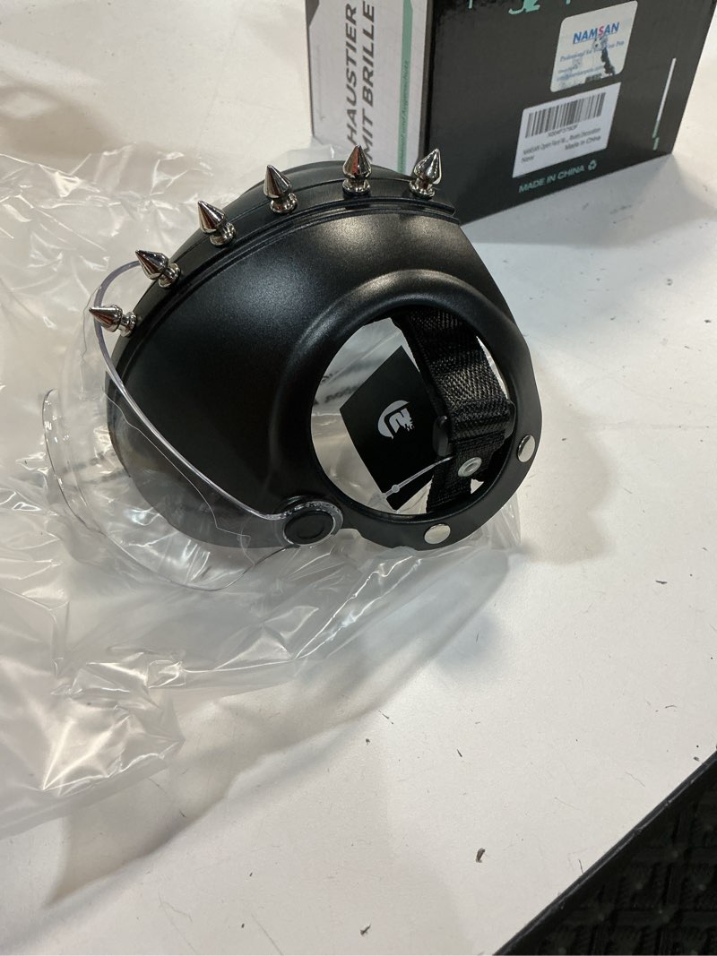 Condition photo showing New/Like New for namsan dog helmets for small dogs, dog helmet with clear lens goggles, doggie helmets hat with ear holes, bike doggie helmet for small to medium dogs, adjustable, top spikes, black black g small breeds