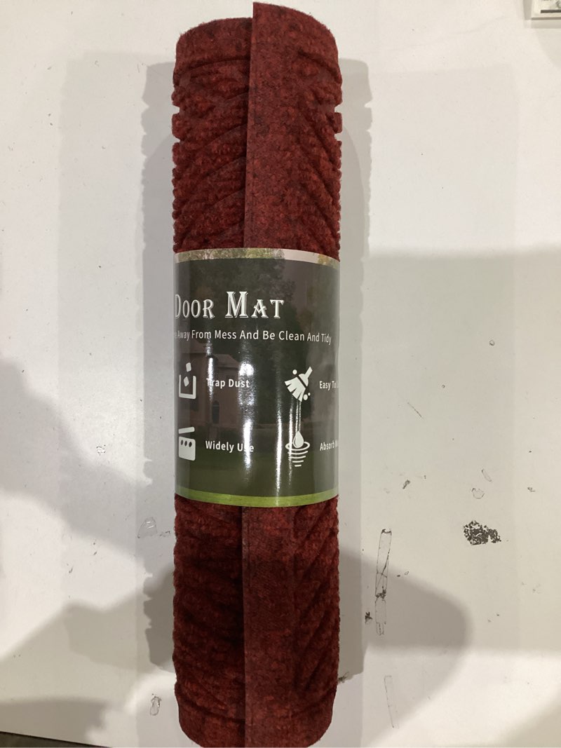 Condition photo showing New/Like New for Sturdy Front Door Mat, Absorbent Muddy Dirt Resist Welcome Door Mats Outdoor Indoor, Stain and Fade Resistant, Non-Slip Backing Entry Mat Low Profile Doormat for Entryway, 29×17, Red Red 1'5" x 2'5" (Rectangular)