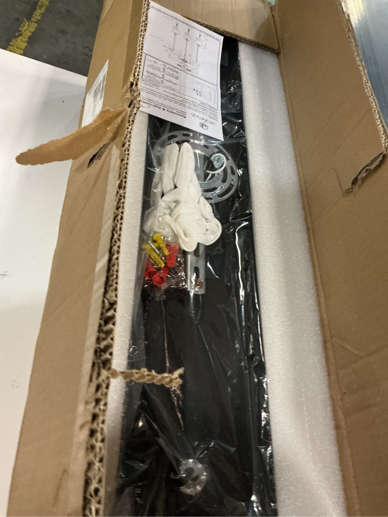 Condition photo showing As Is for ( Broken ) JAZAVA Black Island Light, 3-Light Linear Chandelier with Clear Glass, Globe Pendant Light Fixture for Dining Room Kitchen Island Living Room Pool Table, ZCPL101BK-3S Matte Black + Clear Glass/Liner 3 Light 8 inch