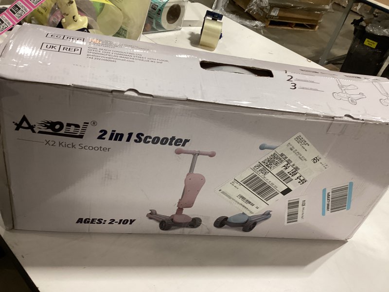 Condition photo showing As Is for 3 Wheel Scooter for Kids Ages 2-10 Years, 2 in 1 Kick Kids Scooter with Swivel Seat, Flashing Wheels and Light up Deck, 4 Adjustable Heights, Lean to Steer, Suitable for Boys & Girls Aged 2+ X2(2-10 Years) Pink Incomplete 