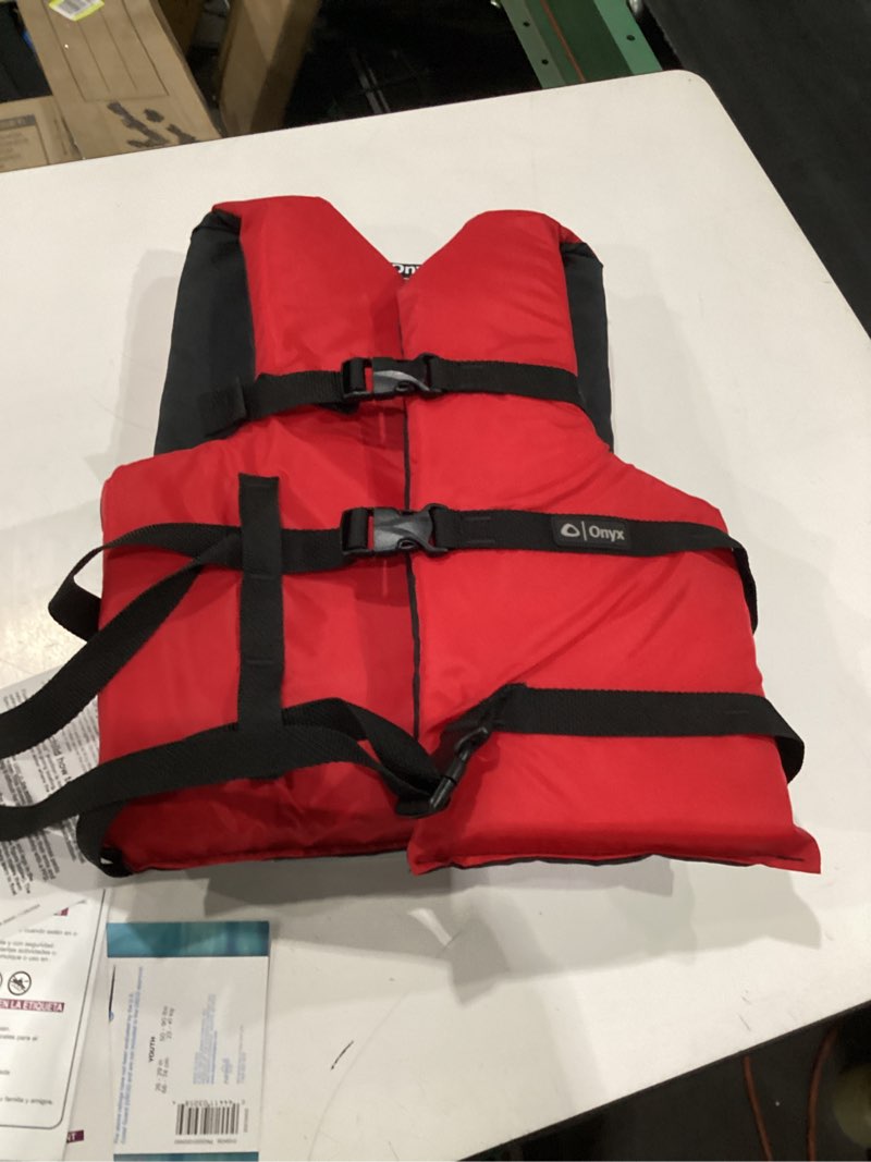 Condition photo showing New/Like New for onyx general purpose coast guard approved boating life jacket red one size