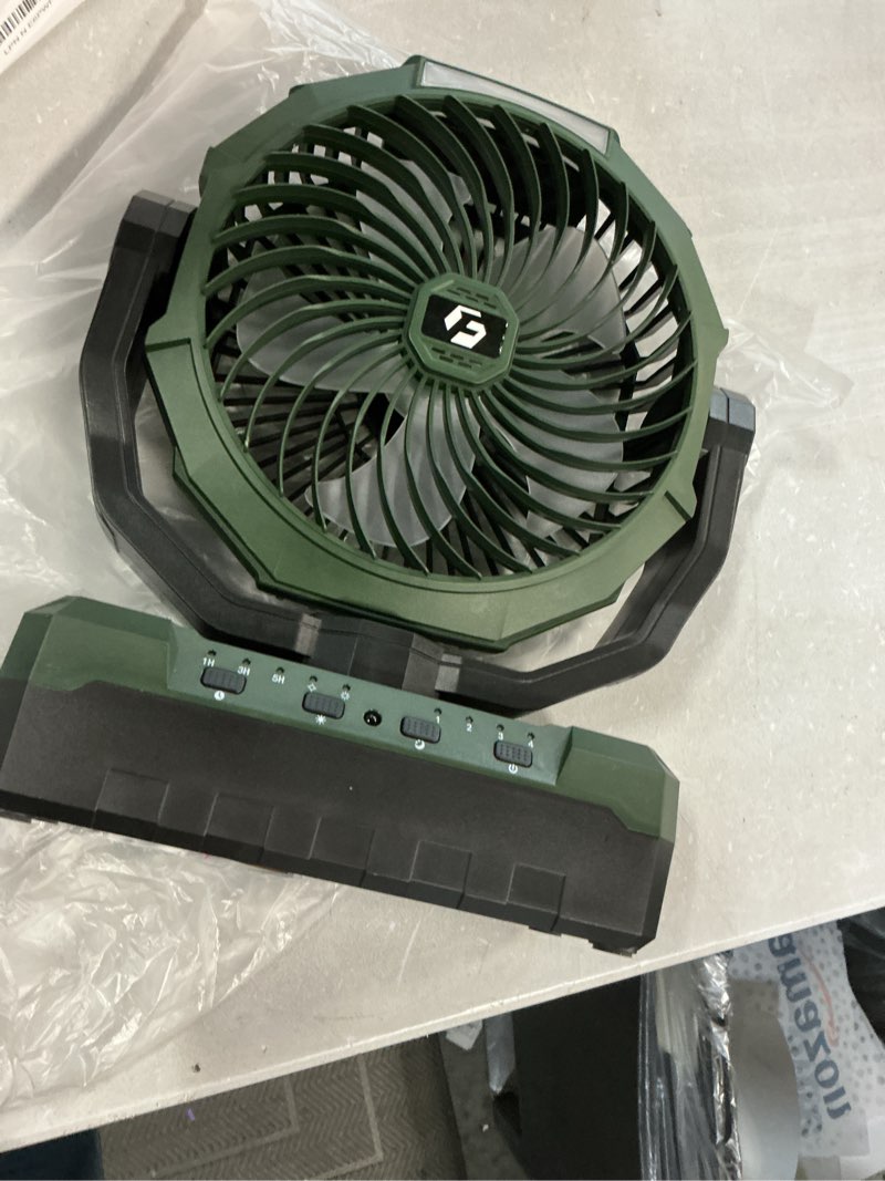 Condition photo showing Good Condition for frizcol 3-in-1 camping fan - portable fans rechargeable - 24000mah battery powered fan with light & remote for indoor, outdoor, tent, travel, fishing, jobsite, gifts for men dad him - green 24000mah internal green