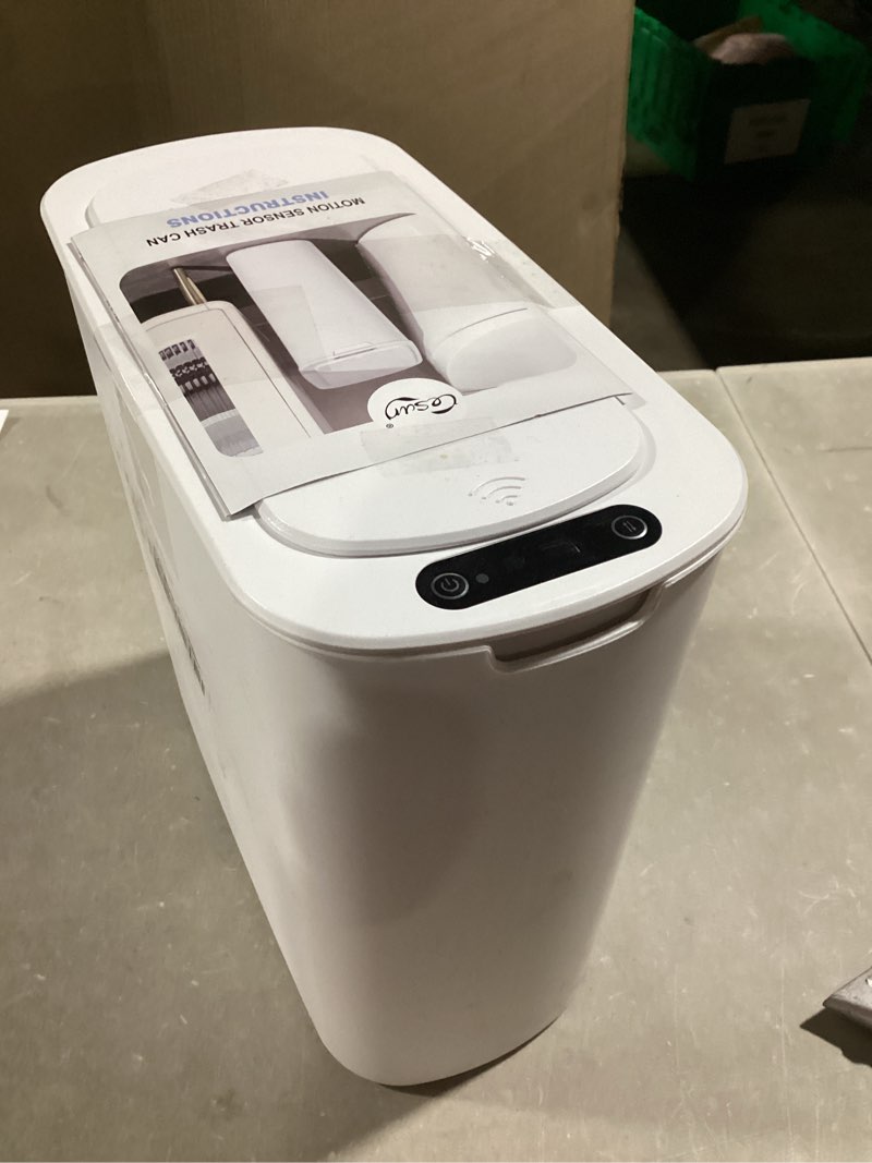 Condition photo showing Good Condition for Cesun Automatic Motion Sensor Bathroom Trash Can with Lid, 2.6 Gallon Touchless Trash Bin, Smart Plastic Slim Garbage Can Small White Wastebasket for Toilet, Office, rv, Bedroom, Living Room