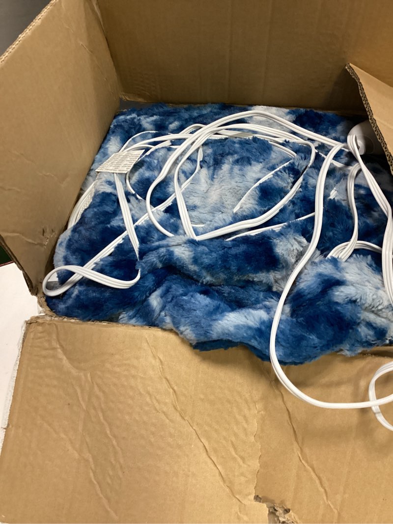 Condition photo showing As Is for bedsure faux fur electric blanket queen size, dual control heated blanket queen, fast heating blanket with 10 heating levels & 10 time settings, cozy gifts for women men (84x90 inches, denim blue)