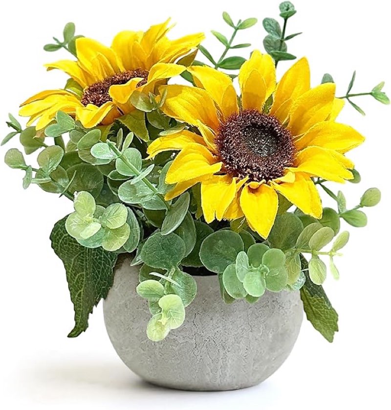 Artificial Sunflowers Potted Plants, Fake Flowers in Pot Yellow Sunflower Centerpieces for Tables Home Office Kitchen Bathroom Plant Decor