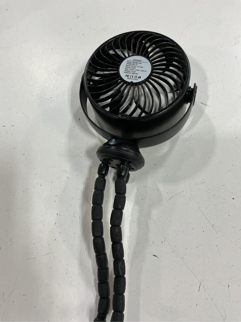 Condition photo showing As Is for kimmoo portable baby stroller fan, 360° adjustable quiet rechargeable usb fan with led display, 100 speeds safe clip fan for stroller, powerful cooling fan for golf car seat treadmill travel, black