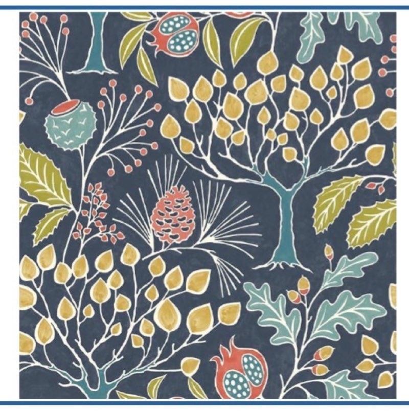 NuWallpaper NU3038 Groovy Garden Navy Peel & Stick Wallpaper, Multicolor