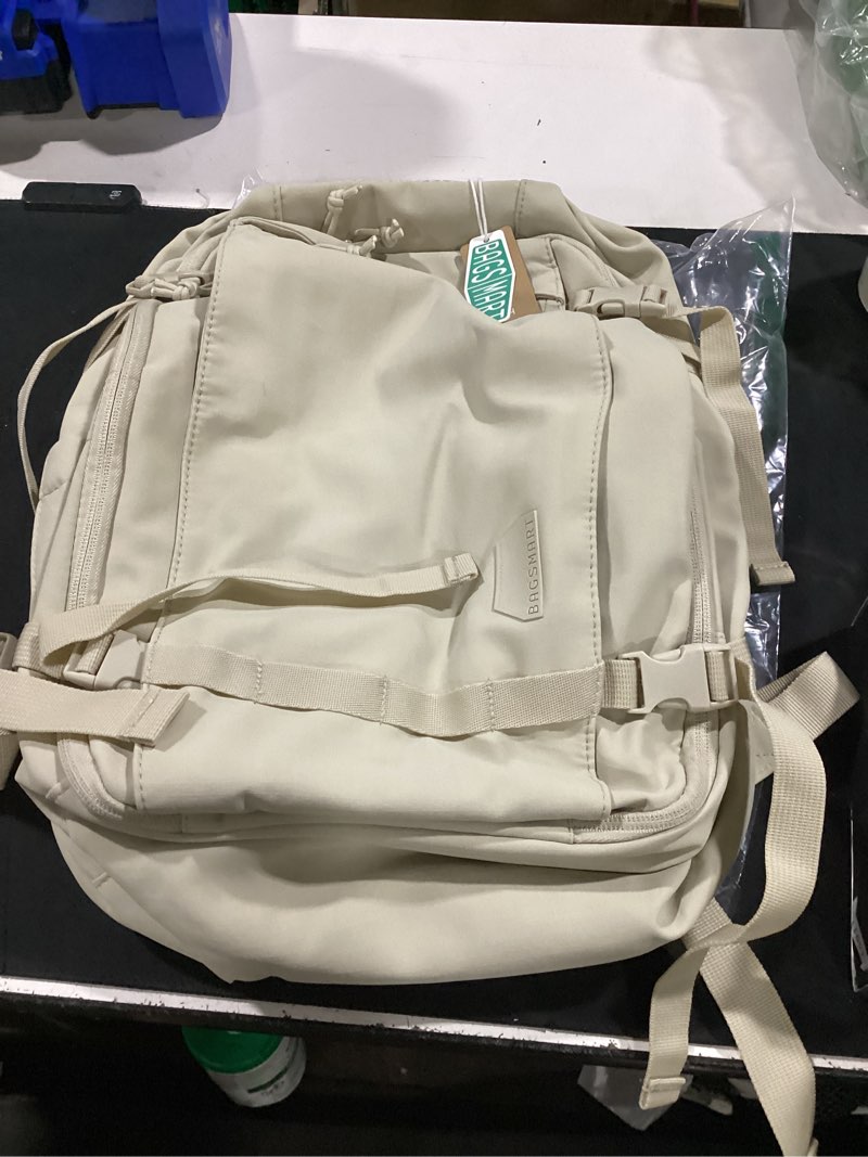 Condition photo showing New/Like New for bagsmart travel backpack for women, 15.6 inch carry on bag, beige | tsa approved personal item fit for flights. water resistant weekender daypack ideal for travel, business, and daily use. beige 15.6 inch