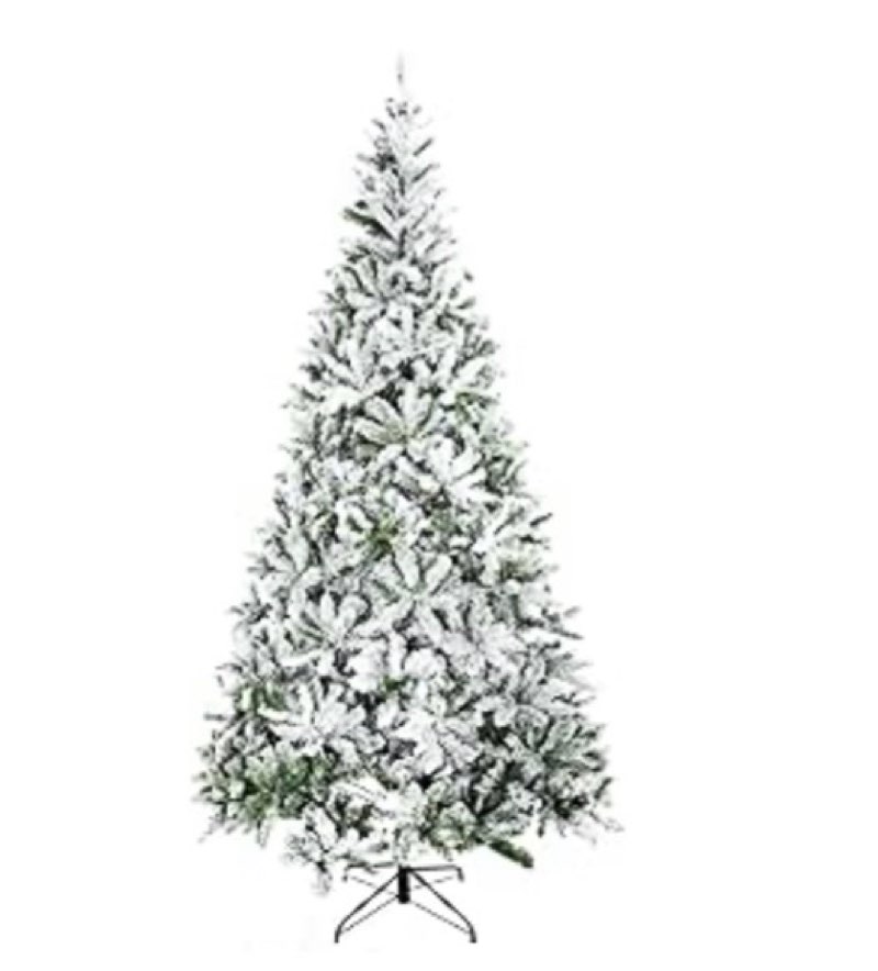 9' Tall Unlit Snow Flocked Pine Artificial Christmas Tree with Realistic Branches, Green