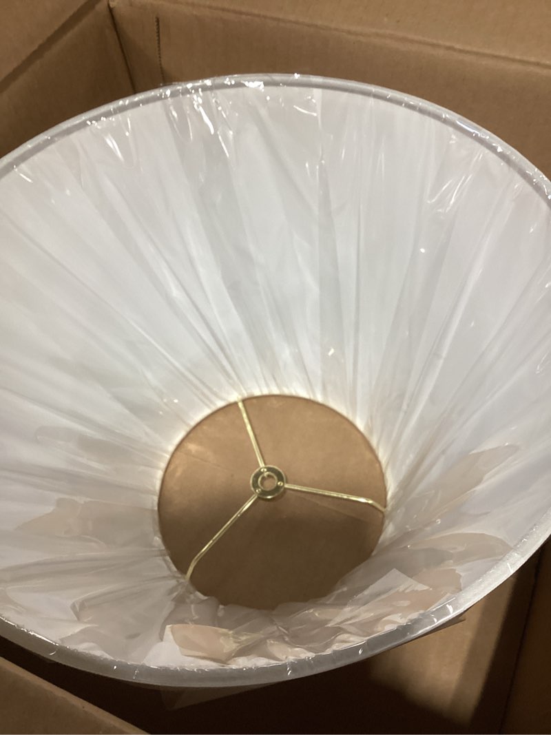 Condition photo showing As Is for Aspen Creative 32682 Transitional Empire Shape Spider Construction Lamp Shade, White, 7" Top x 13" Bottom x 9-1/2" Slant Height