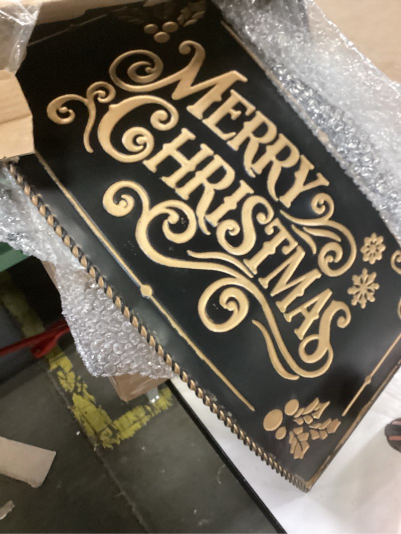 Condition photo showing Good Condition for Metal Christmas Tree Collar, Black Gold Tree Ring Holiday Decor 29 Inch Diameter for Large Xmas Tree 7-9 Ft, Golden Holly Berry Snowflake Artificial Tree Skirt Home Indoor Outdoor Decoration Large Black Gold