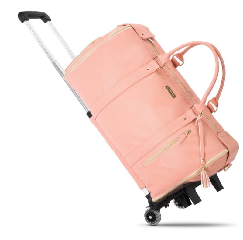 luhxe travel convertible carry on garment roller bag with shoe pouch & detachable shoulder strap - rose