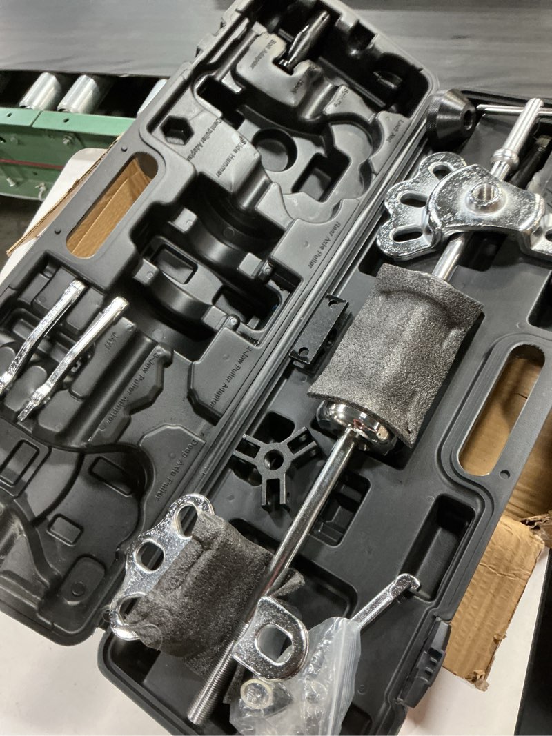 Condition photo showing New/Like New for orion motor tech slide hammer, 9-way internal/external slide hammer puller set - pulls hubs, rear wheel axle shafts, bearings, bushings, seals, retainers black case