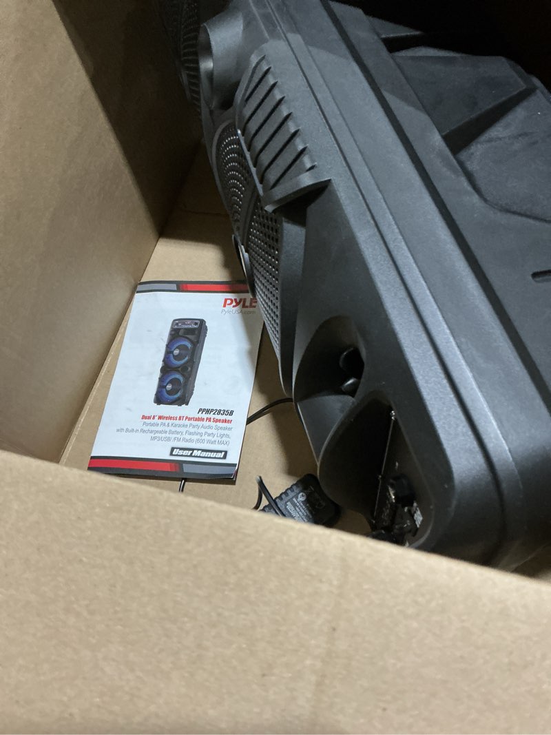 Condition photo showing Good Condition for (similar to) pyle portable bluetooth pa speaker system - 600w rechargeable outdoor bluetooth speaker portable pa system w/ dual 8” subwoofer 1” tweeter, microphone in, party lights, usb, radio, remote - pphp2835b