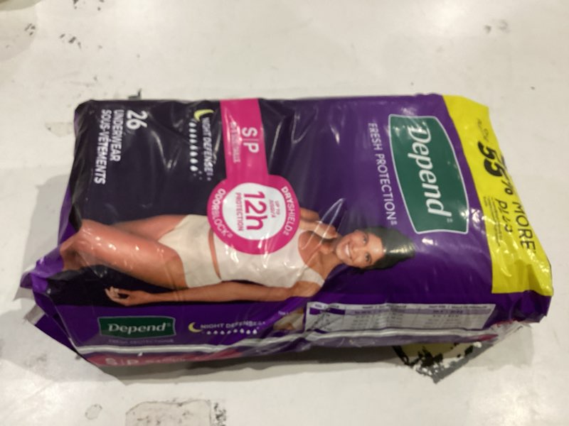 Condition photo showing Good Condition for Depend Night Defense Adult Diapers, Incontinence & Postpartum Bladder Leak Underwear for Women, Disposable, Overnight, Small, Blush, 26 Count, Packaging May Vary Small 26
