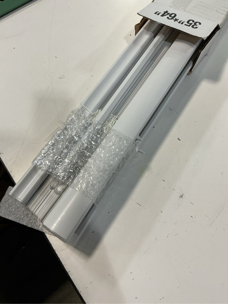 Condition photo showing As Is for project source light filtering 1-in slat width 35-in x 64-in cordless white vinyl light filtering mini-blinds