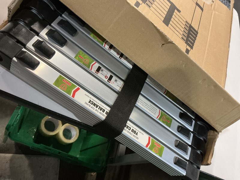 Condition photo showing Good Condition for telescopic ladder, 6.5ft rikade aluminum telescoping ladder with non-slip feet and stable hook, portable extension ladder for household and outdoor working, 330lb capacity aluminum 6.5 ft