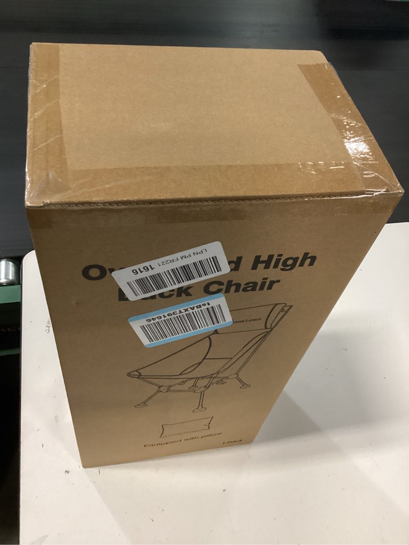 Condition photo showing New/Like New for MOON LENCE Oversized High Back Camping Chair with Pillow for Adults, Height Adjustable Folding Camping Chair with 400 lbs Capacity, Hidden Pillow Pocket for Camping, Hiking, Picnics, Black Black-p