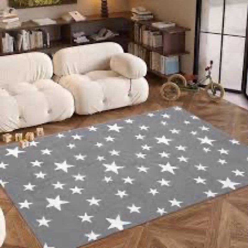 USTIDE Stars Rug Starry Sky Stars Area Rugs Fluffy Rugs for Kids Girls Room Star Kids Rug Indoor Non Slip Plush Carpets for Living Room Bedroom Playroom Nursery Grey, 4' x 6'