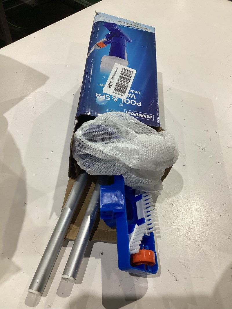 Condition photo showing Good Condition for pool vacuum cleaner for above ground pool, 52" telescopic pole jet underwater cleaner with 3 scrub brushes and mesh net, portable for spa fountain pond hot tub lake, attaches to garden hose (blue)