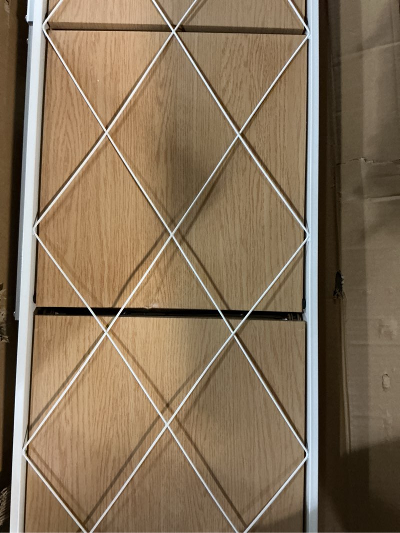 Condition photo showing As Is for 5-Tier Foldable Storage Shelves with Wheels, Folding Metal Shelf Unit, Folding Bookshelf no Assembly, Collapsible Shelves for Craft Shows for Kitchen, Bedroom, Living Room, Natural Natural 5 Tiers