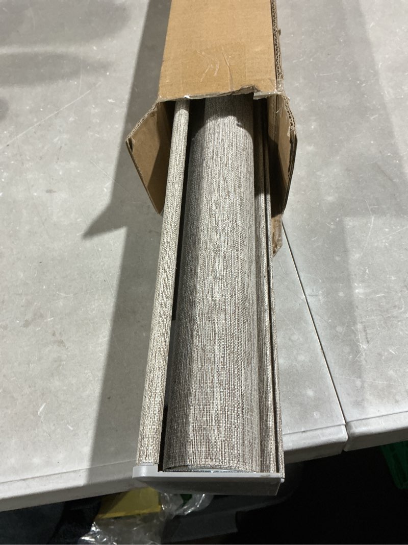 Condition photo showing As Is for persilux light filtering roller shades for window blinds,cordless,linen fabric,thermal insulated fabric uv protection shades for home,office,bedroom,door,light filtering-light brown,28" w x 72" h 28"w x 72"h light filtering-light brown