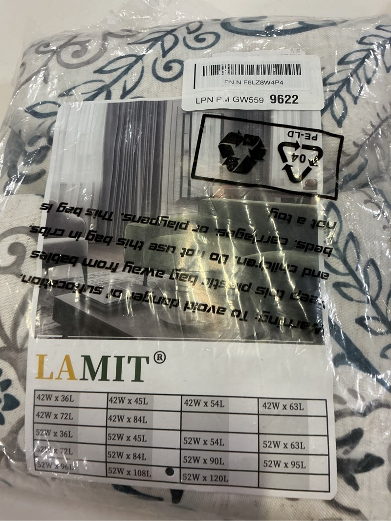 Condition photo showing Good Condition for lamit grey linen curtains 108 inches long for living room, long farmhouse curtains grommet light filtering pattern window curtains & drapes vintage floral printed, 2 panels, each 52 x 108 inch 52"w x 108"l (pack of 2) grey